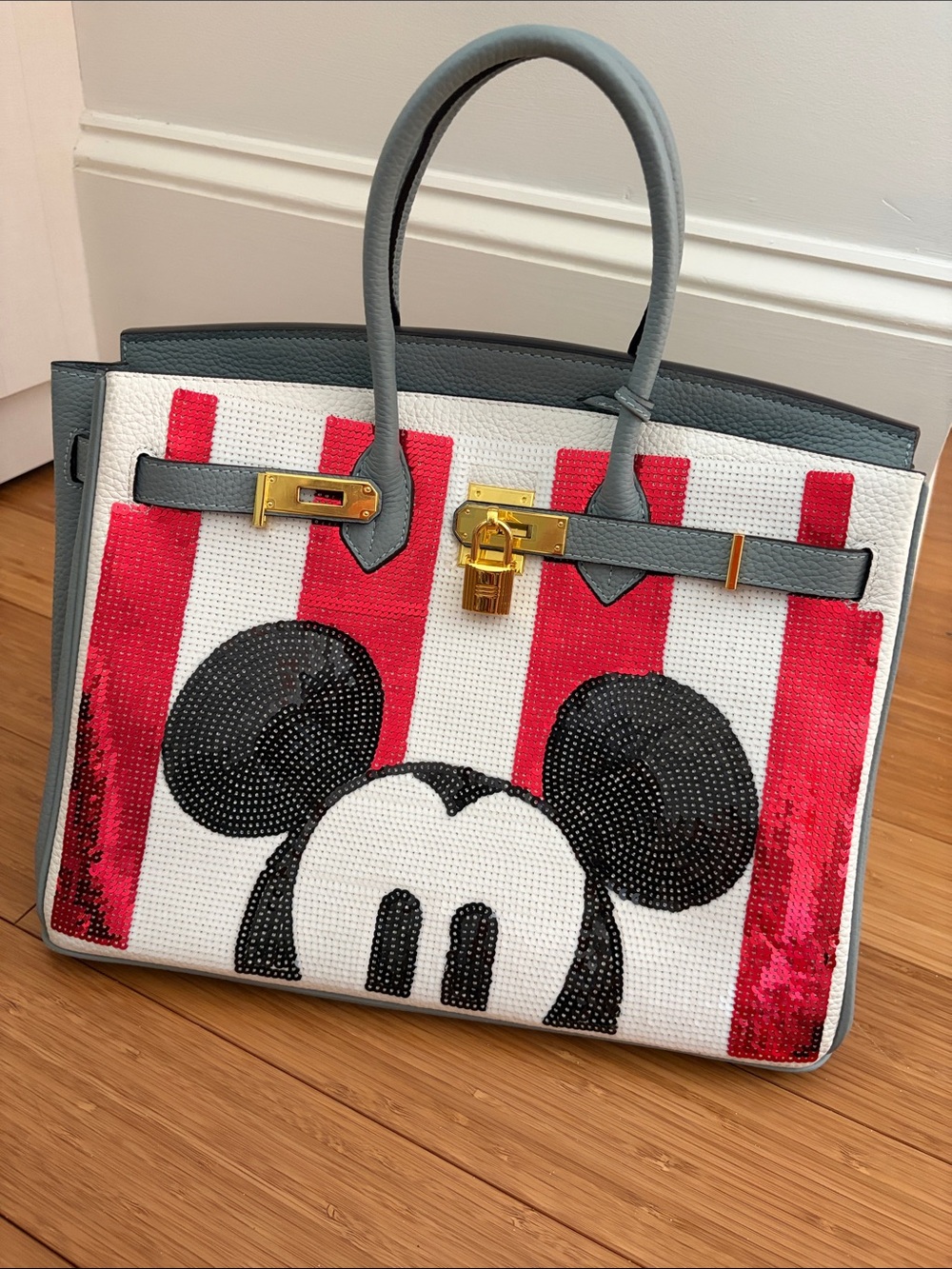 Mickey Gray and Red Sequined Cartoon Tote Bag - Designer Style